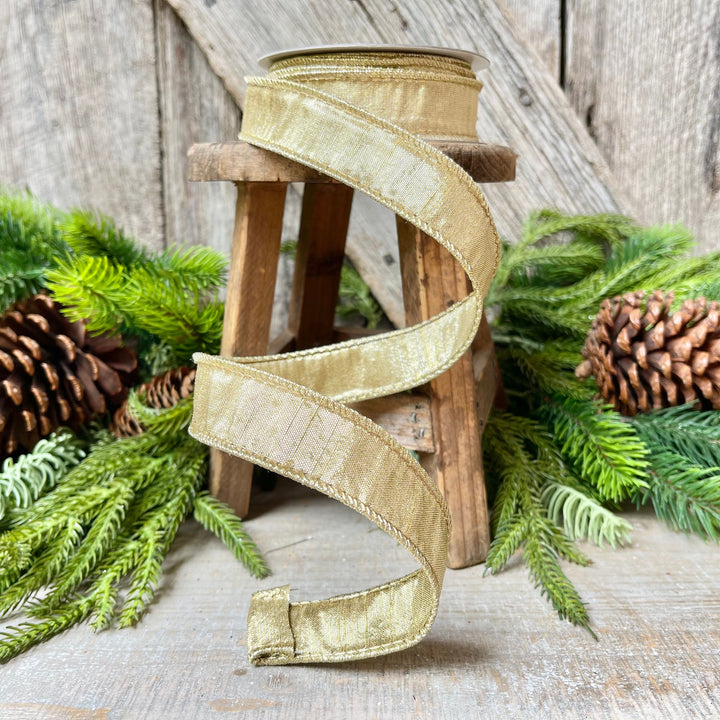 1" Gold Luster Ribbon, wired Ribbon, Wreath RIbbon