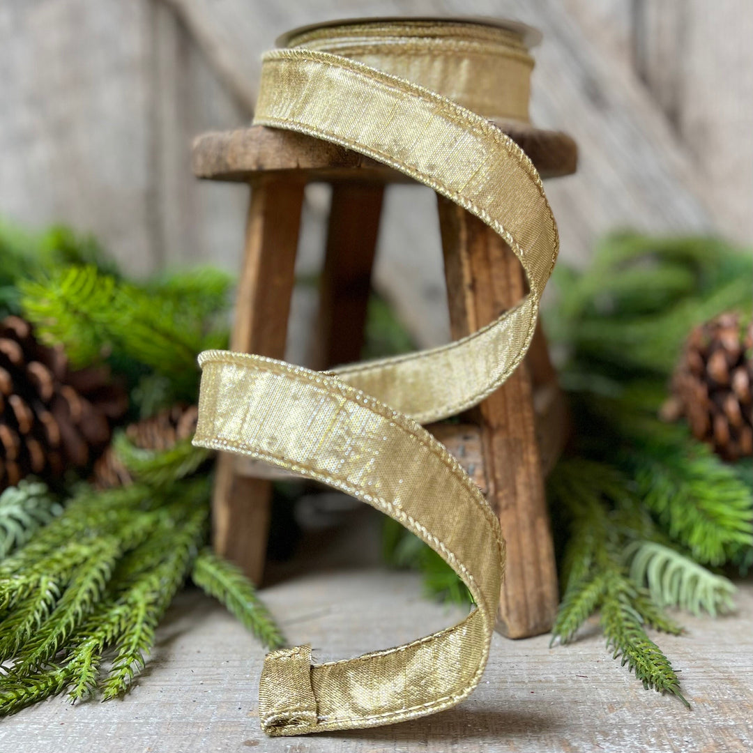1" Gold Luster Ribbon, wired Ribbon, Wreath RIbbon