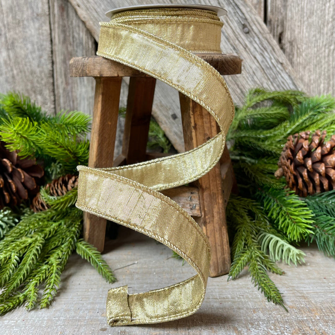 1" Gold Luster Ribbon, wired Ribbon, Wreath RIbbon