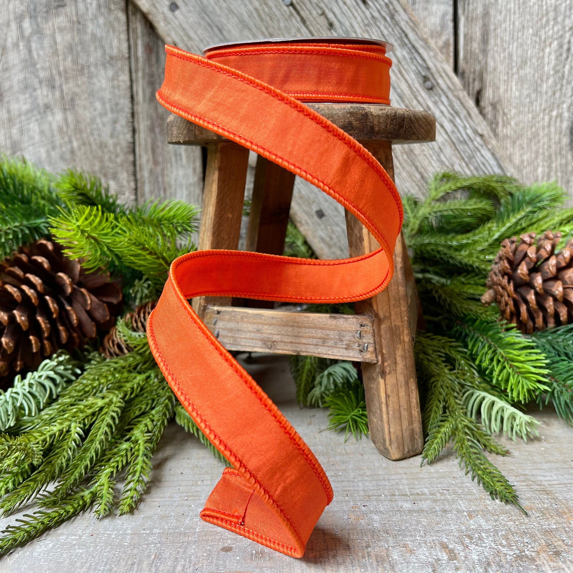 1" Orange Taffeta Ribbon, Farrisilk Ribbon, Wired Ribbon