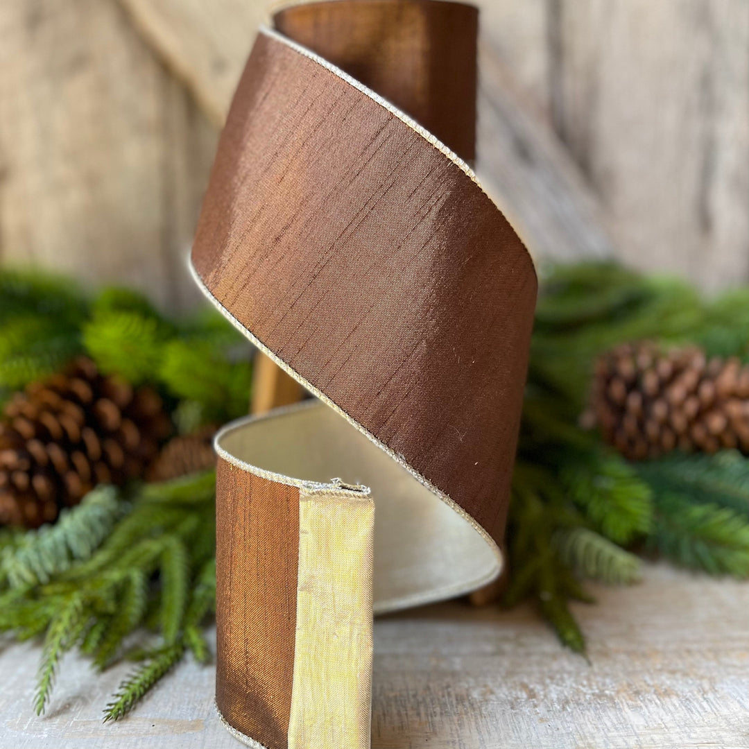 4” Bronze Platinum Luster Ribbon, Farrisilk ribbon