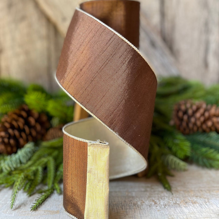 4” Bronze Platinum Luster Ribbon, Farrisilk ribbon