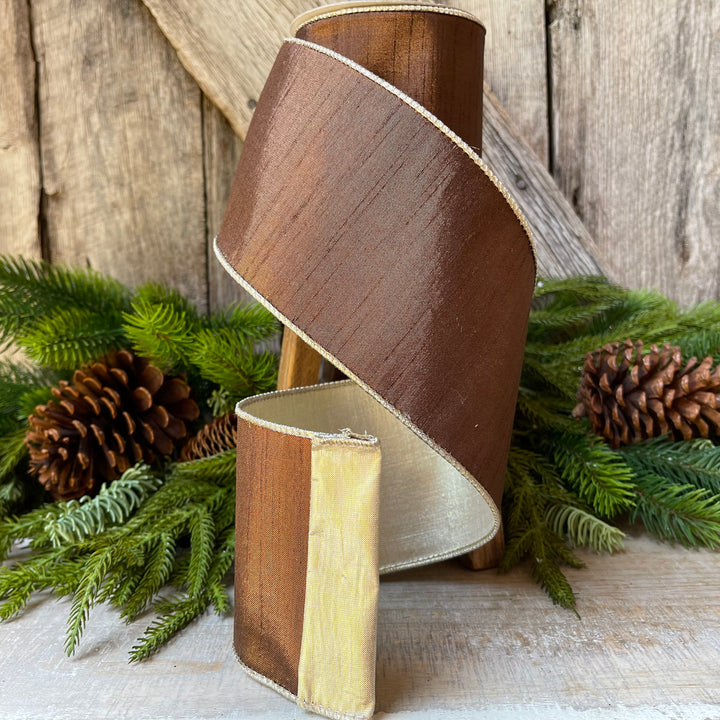 4” Bronze Platinum Luster Ribbon, Farrisilk ribbon