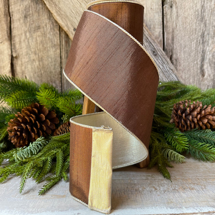 4” Bronze Platinum Luster Ribbon, Farrisilk ribbon