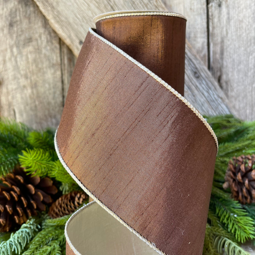 4” Bronze Platinum Luster Ribbon, Farrisilk ribbon