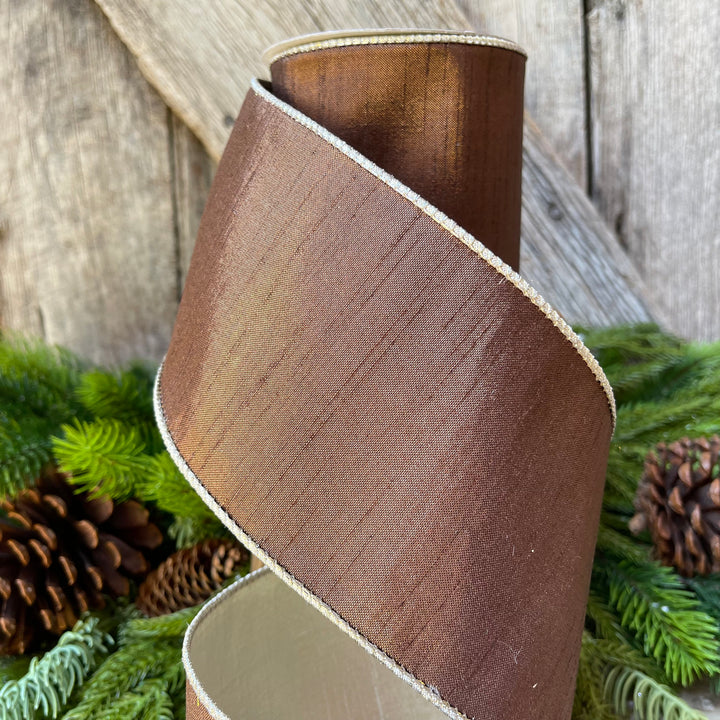 4” Bronze Platinum Luster Ribbon, Farrisilk ribbon