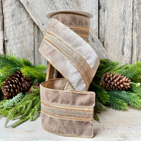 4" Grey Taupe Velvet Ribbon, 5 Yards, Christmas Tree Ribbon