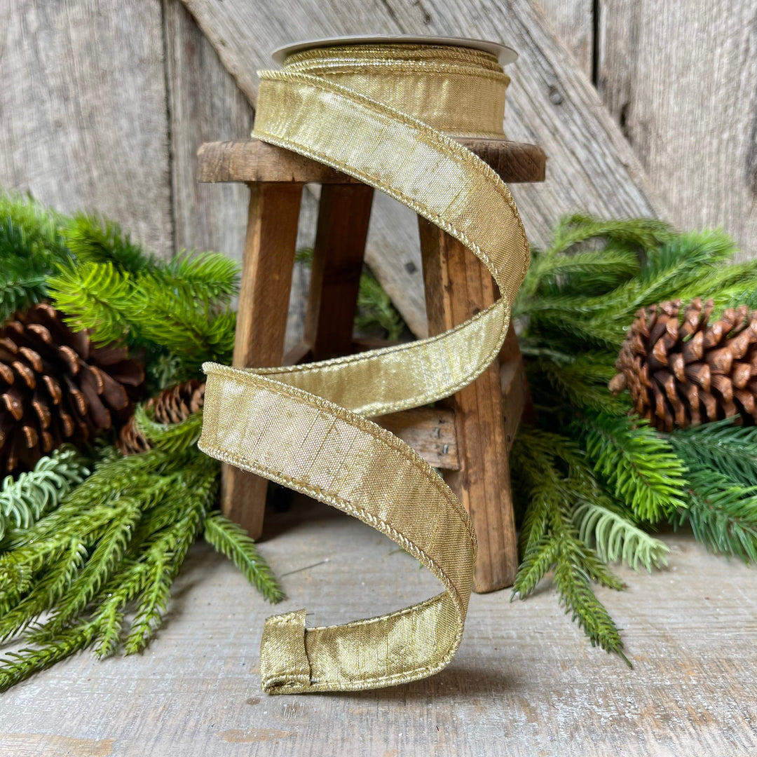 1" Gold Luster Ribbon, wired Ribbon, Wreath RIbbon