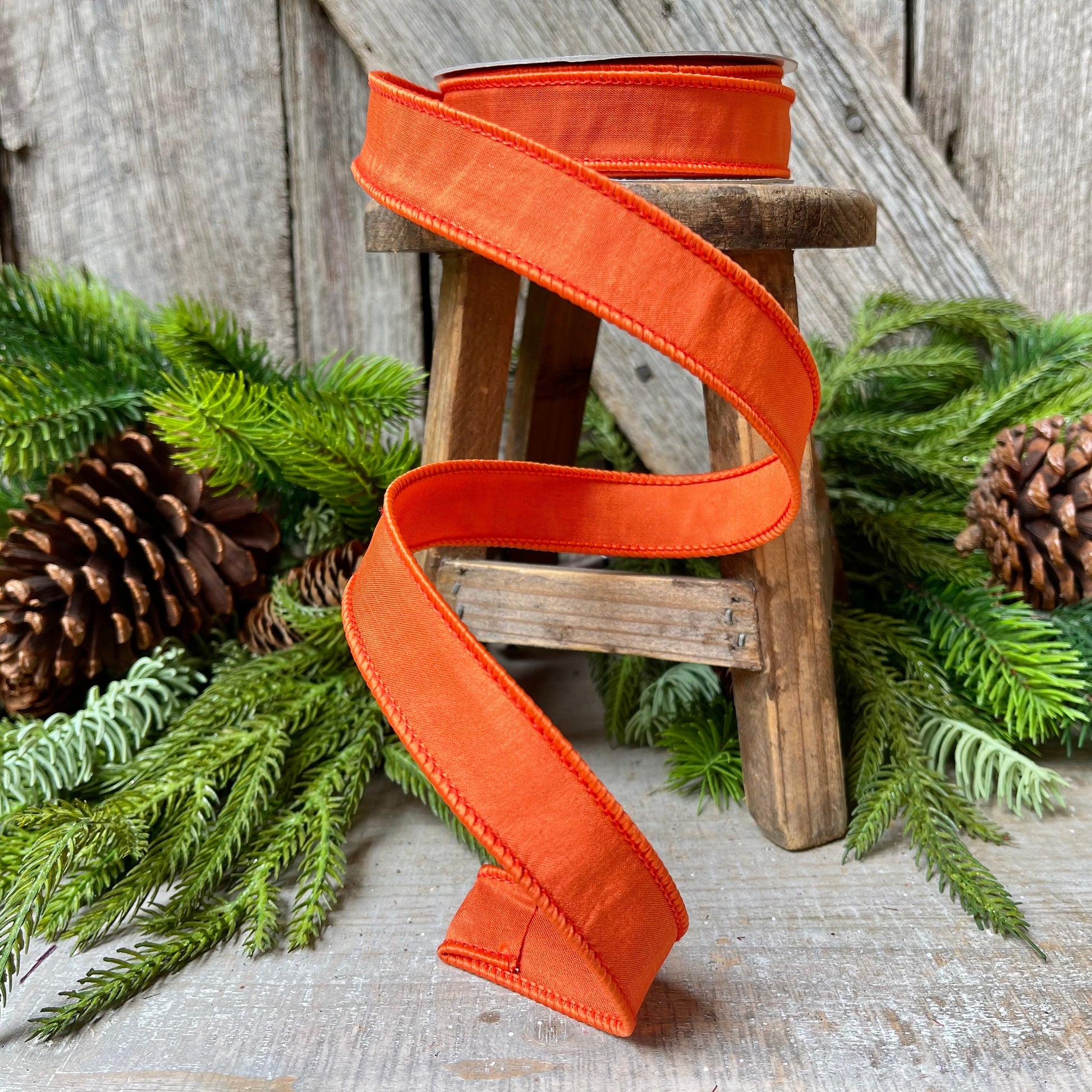 1" Orange Taffeta Ribbon, Farrisilk Ribbon, Wired Ribbon