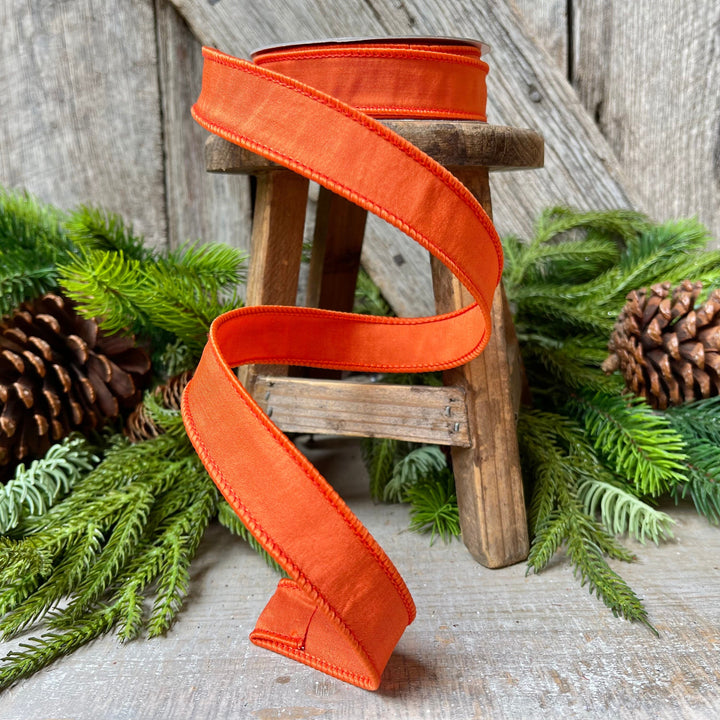 1" Orange Taffeta Ribbon, Farrisilk Ribbon, Wired Ribbon