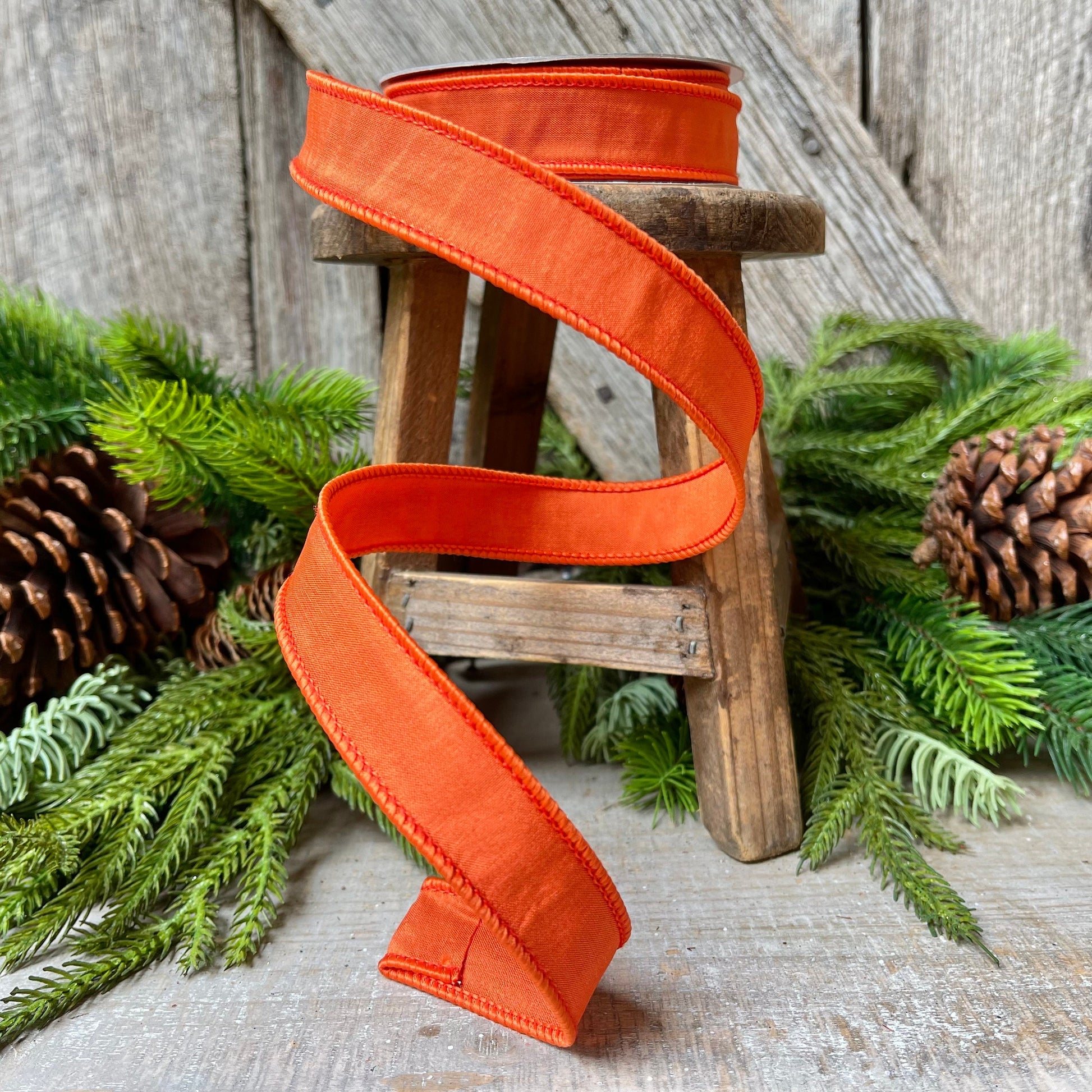1" Orange Taffeta Ribbon, Farrisilk Ribbon, Wired Ribbon
