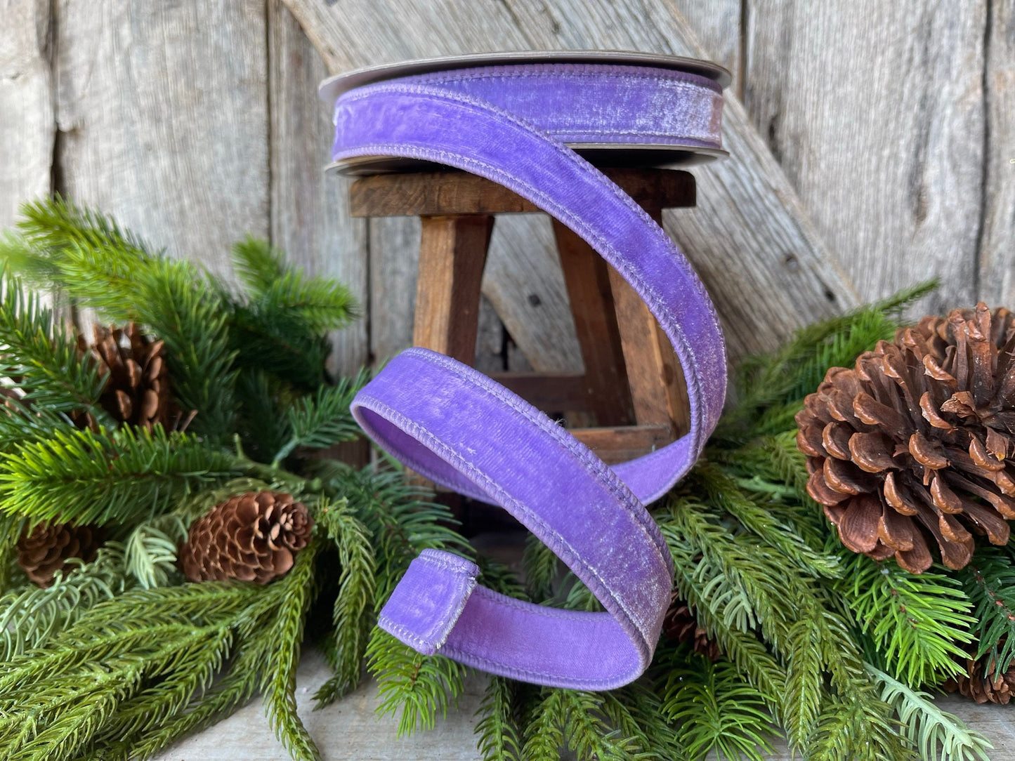 1" Lilac Purple Velvet Ribbon, Farrisilk Wired Velvet Ribbon