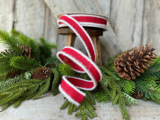 1" Red Frosty Burlap, Farrisilk Ribbon