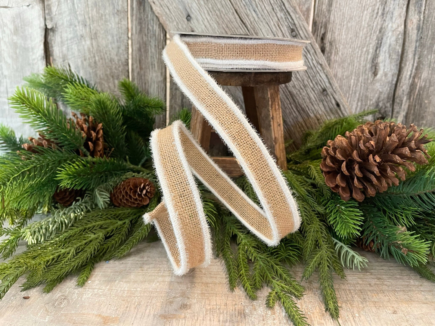 1" Frosty Burlap, Farrisilk Ribbon, Christmas Ribbon
