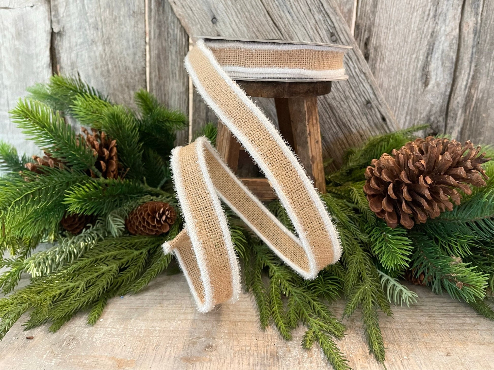 1" Frosty Burlap, Farrisilk Ribbon, Christmas Ribbon