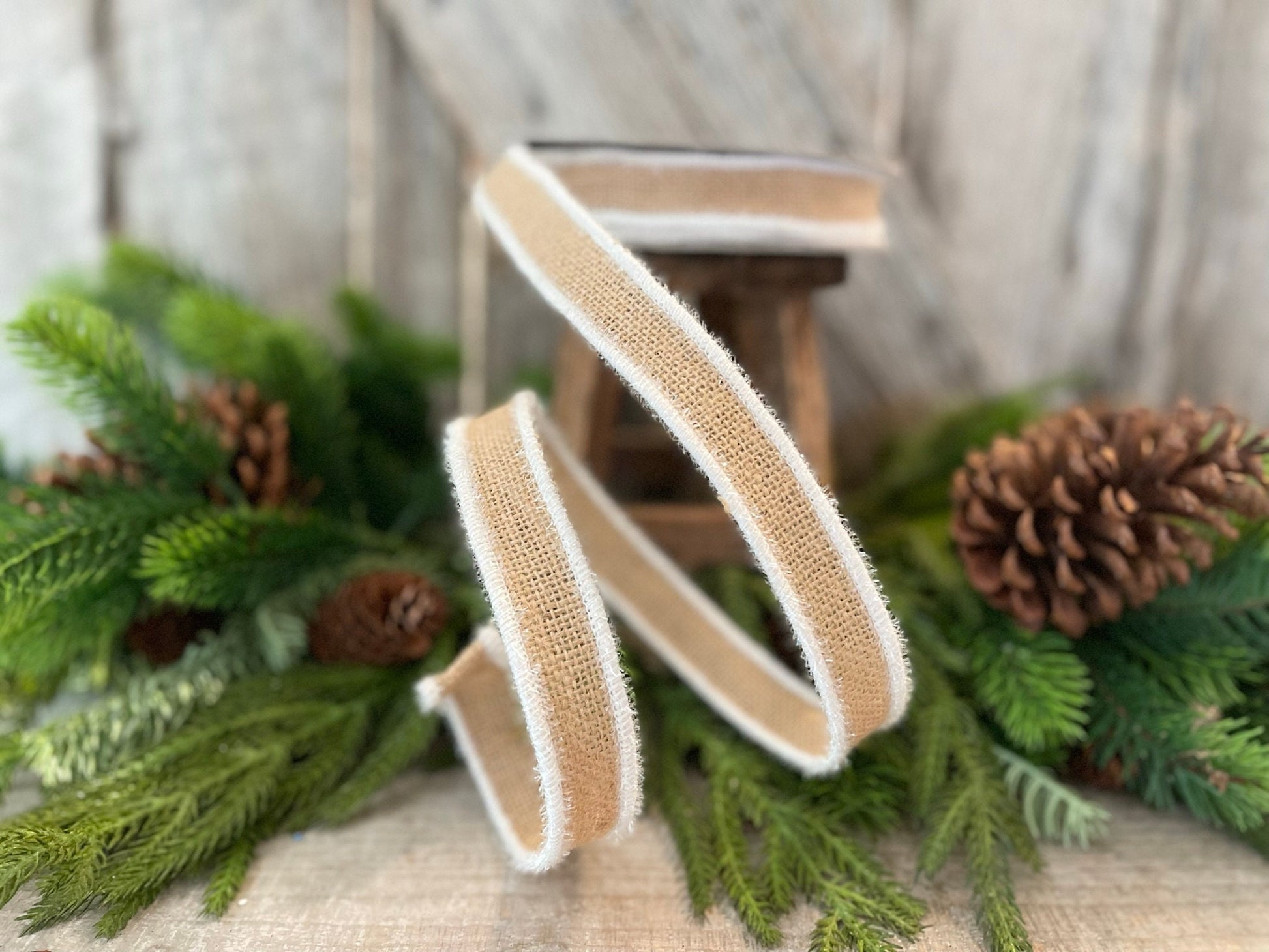 1" Frosty Burlap, Farrisilk Ribbon, Christmas Ribbon
