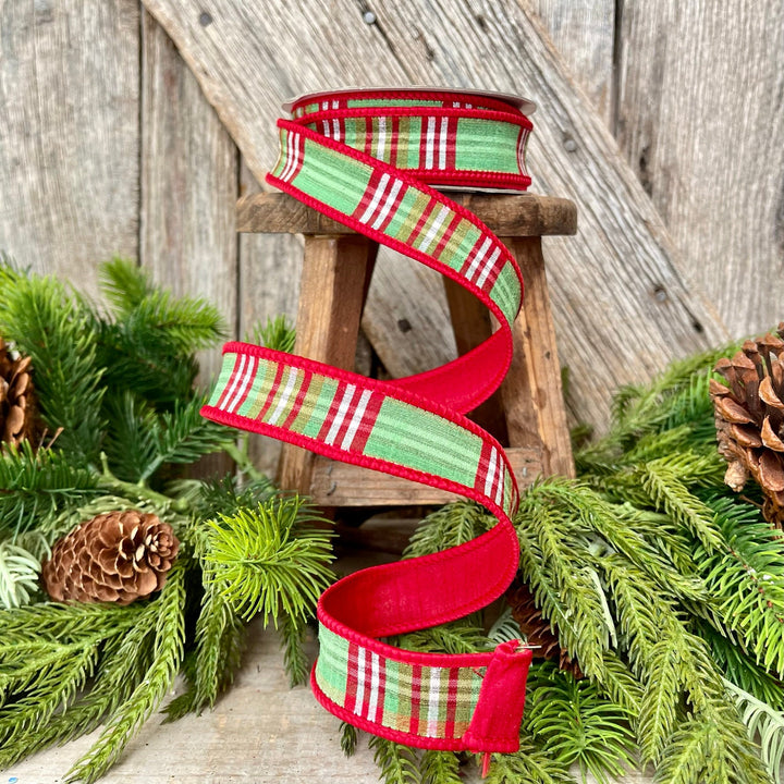 1" Red Green Plaid Ribbon, Christmas Tree Ribbon