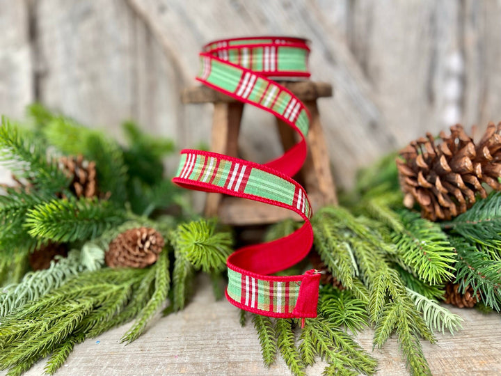 1" Red Green Plaid Ribbon, Christmas Tree Ribbon