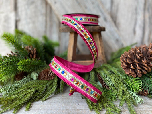 1" Hot Pink KALEIDOSCOPE Ribbon, Farrisilk Ribbon, Hot Pink Jeweled Ribbon