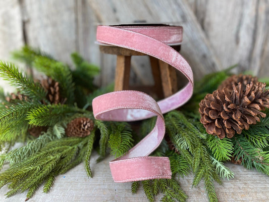 1" Pink Velvet Luster Ribbon, Farrisilk, Wired Velvet Ribbon