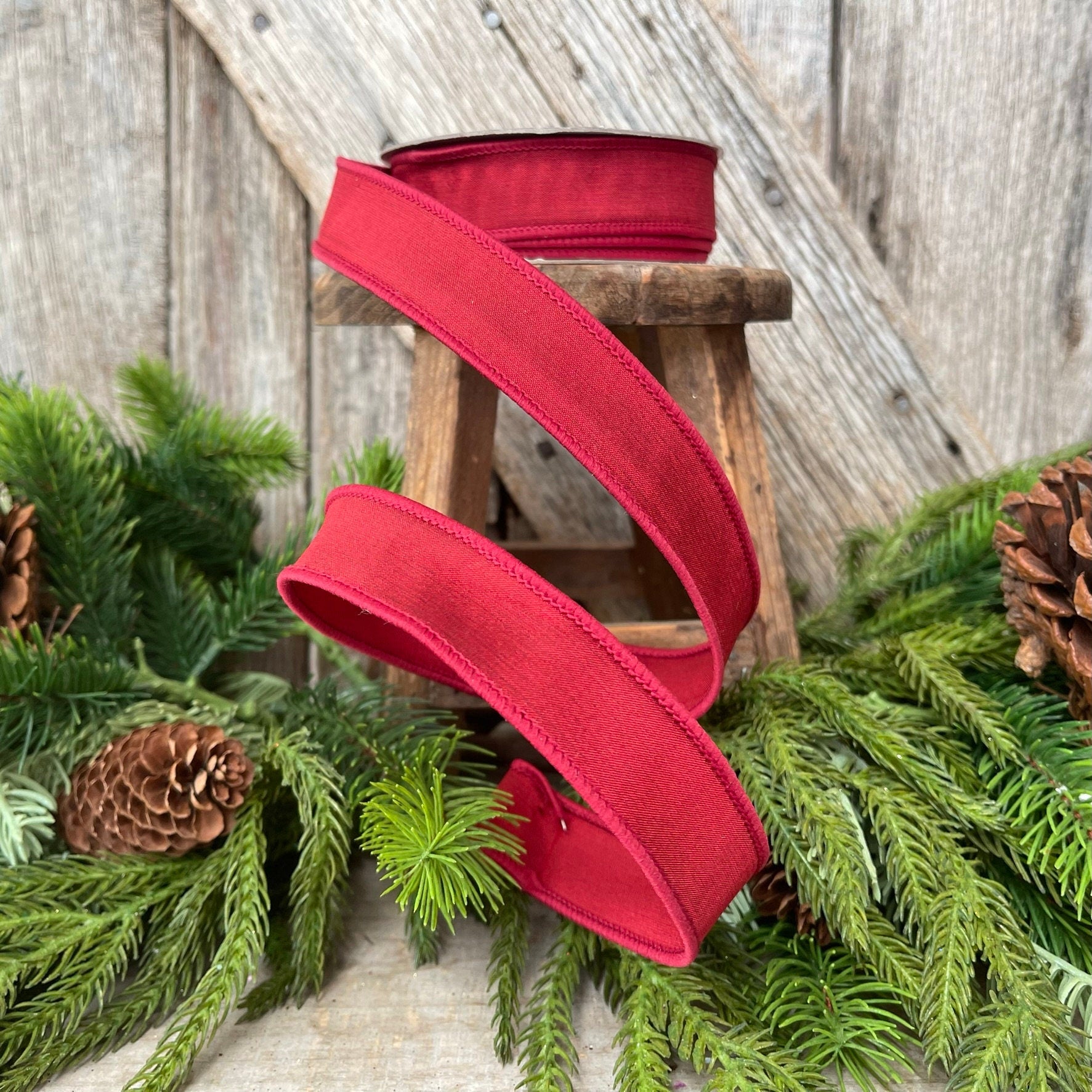 1" Burgundy Taffeta Ribbon, wired Ribbon