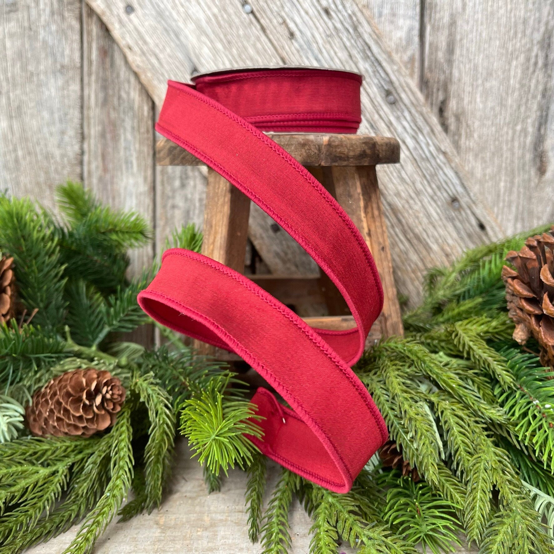 1" Burgundy Taffeta Ribbon, wired Ribbon