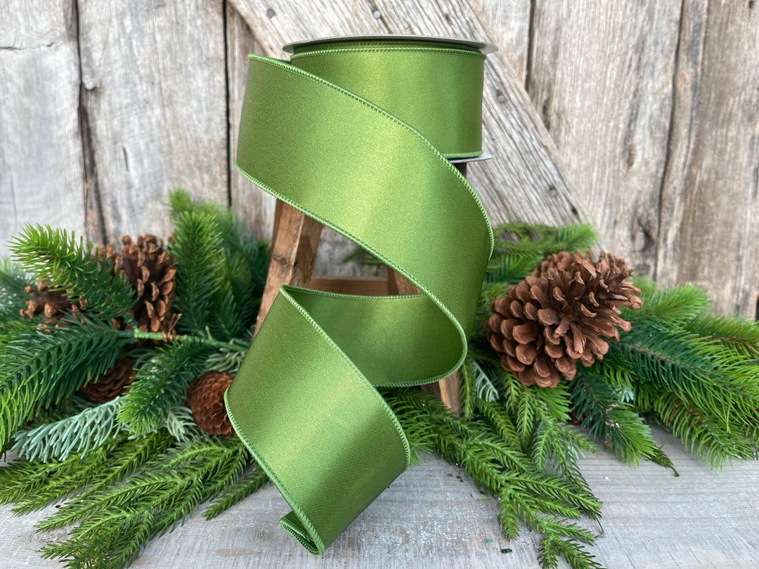 2.5" Forest Green Satin Ribbon, Farrisilk Ribbon, Wired Ribbon