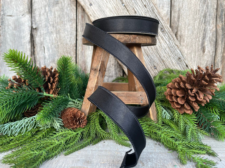 1" Black Wired Satin Ribbon, Farrisilk Ribbon, Satin Ribbon