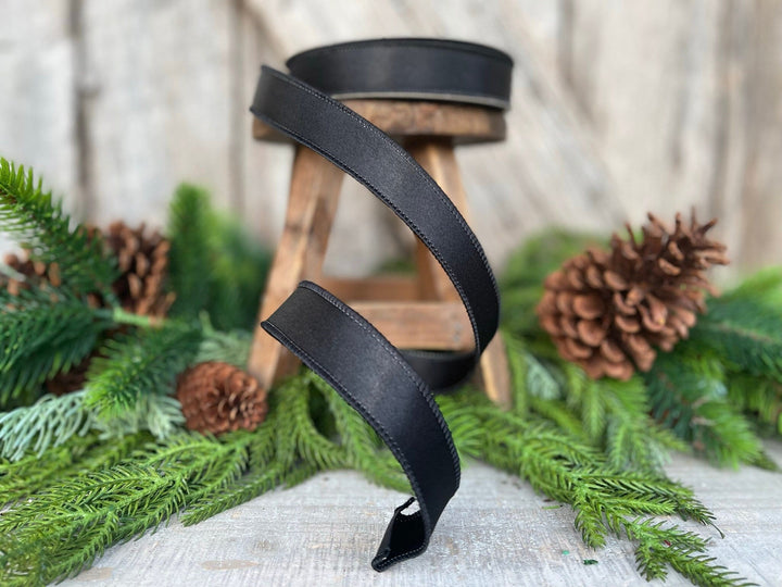 1" Black Wired Satin Ribbon, Farrisilk Ribbon, Satin Ribbon