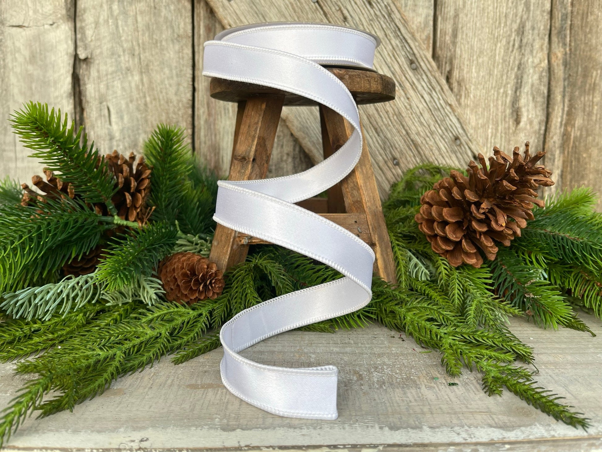 1" White Wired Satin Ribbon, Farrisilk Ribbon, Satin Ribbon