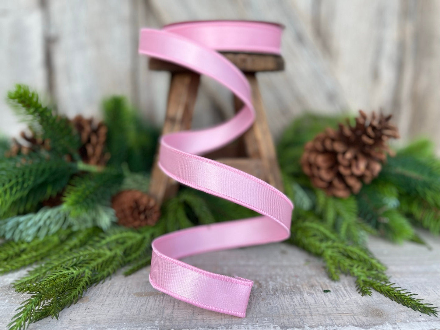 1" Light Pink Wired Satin Ribbon, Farrisilk Ribbon, Satin Ribbon