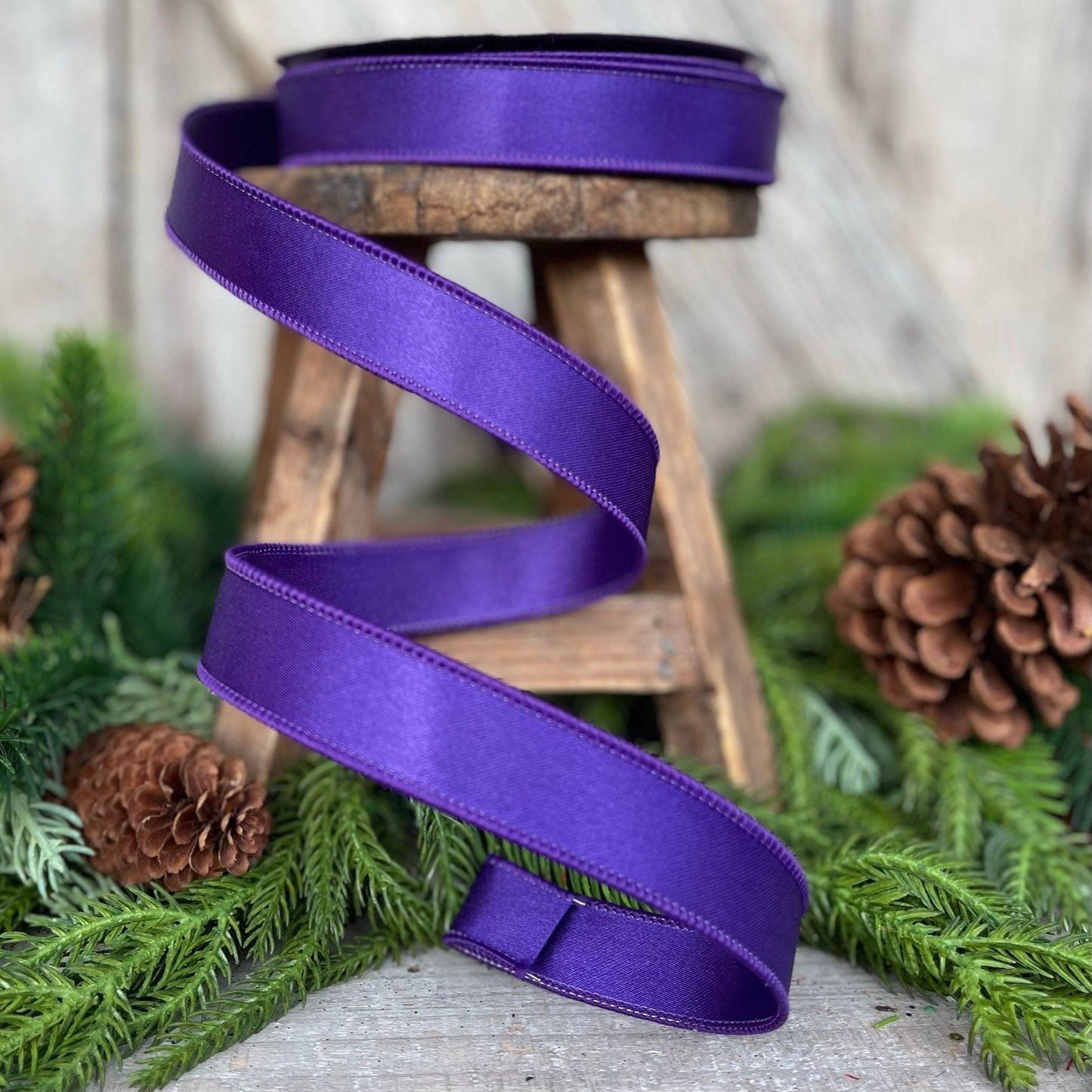1" Purple Wired Ribbon, Farrisilk Ribbon, Satin Ribbon