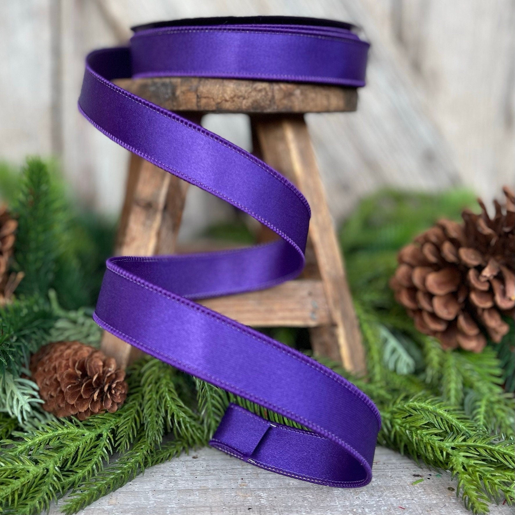 1" Purple Wired Ribbon, Farrisilk Ribbon, Satin Ribbon