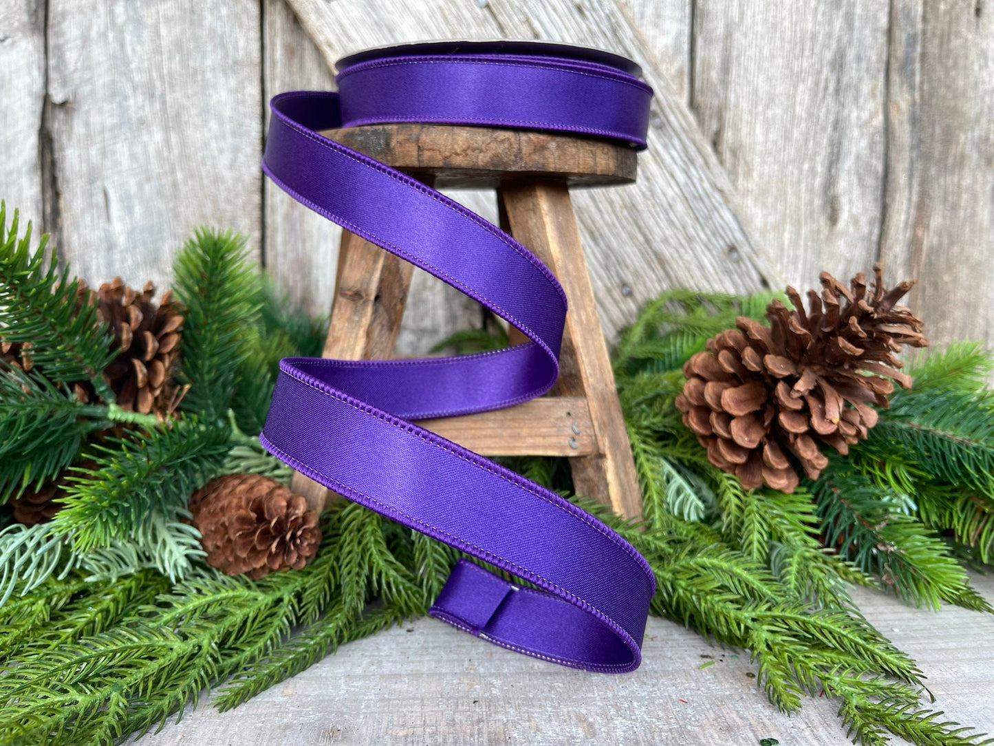 1" Purple Wired Ribbon, Farrisilk Ribbon, Satin Ribbon