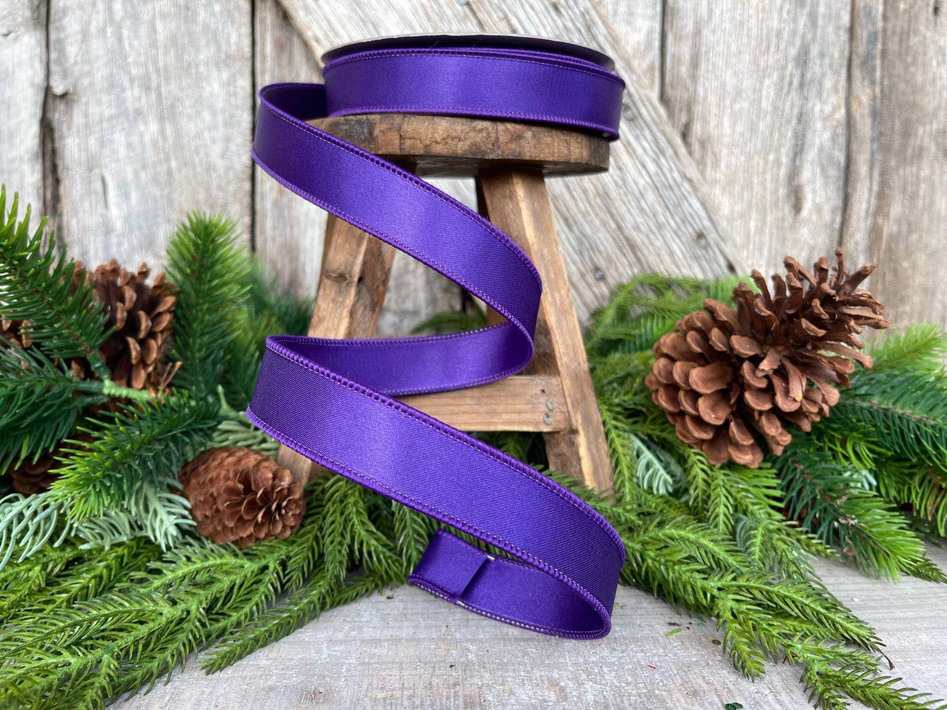 1" Purple Wired Ribbon, Farrisilk Ribbon, Satin Ribbon
