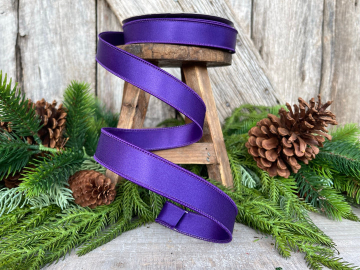 1" Purple Wired Ribbon, Farrisilk Ribbon, Satin Ribbon