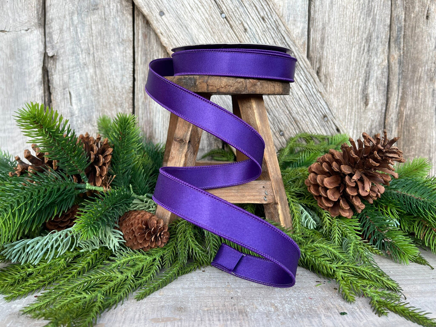 1" Purple Wired Ribbon, Farrisilk Ribbon, Satin Ribbon