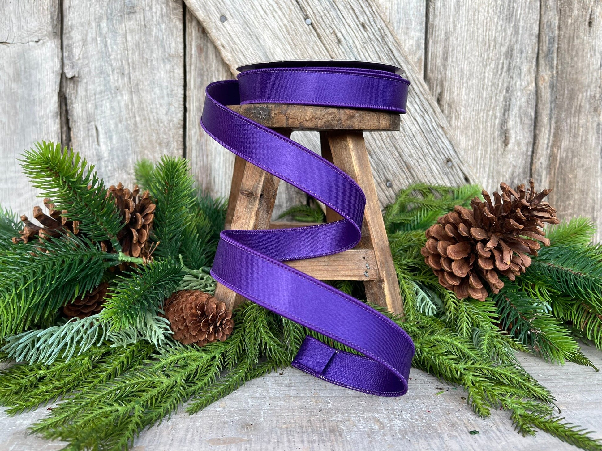 1" Purple Wired Ribbon, Farrisilk Ribbon, Satin Ribbon