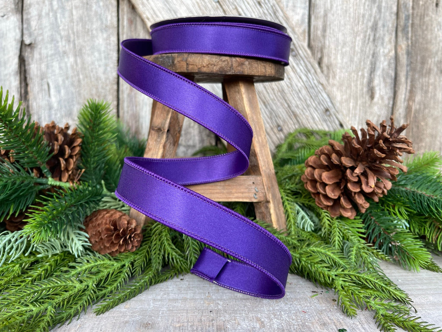 1" Purple Wired Ribbon, Farrisilk Ribbon, Satin Ribbon