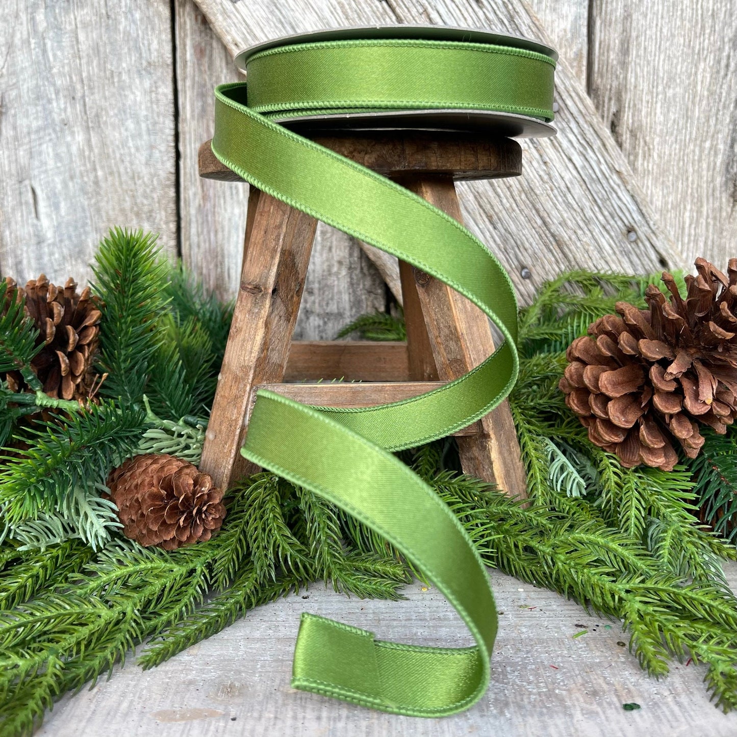 1" Forest Green Satin Ribbon, Farrisilk Ribbon, Wired Ribbon