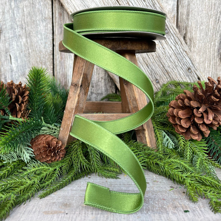 1" Forest Green Satin Ribbon, Farrisilk Ribbon, Wired Ribbon