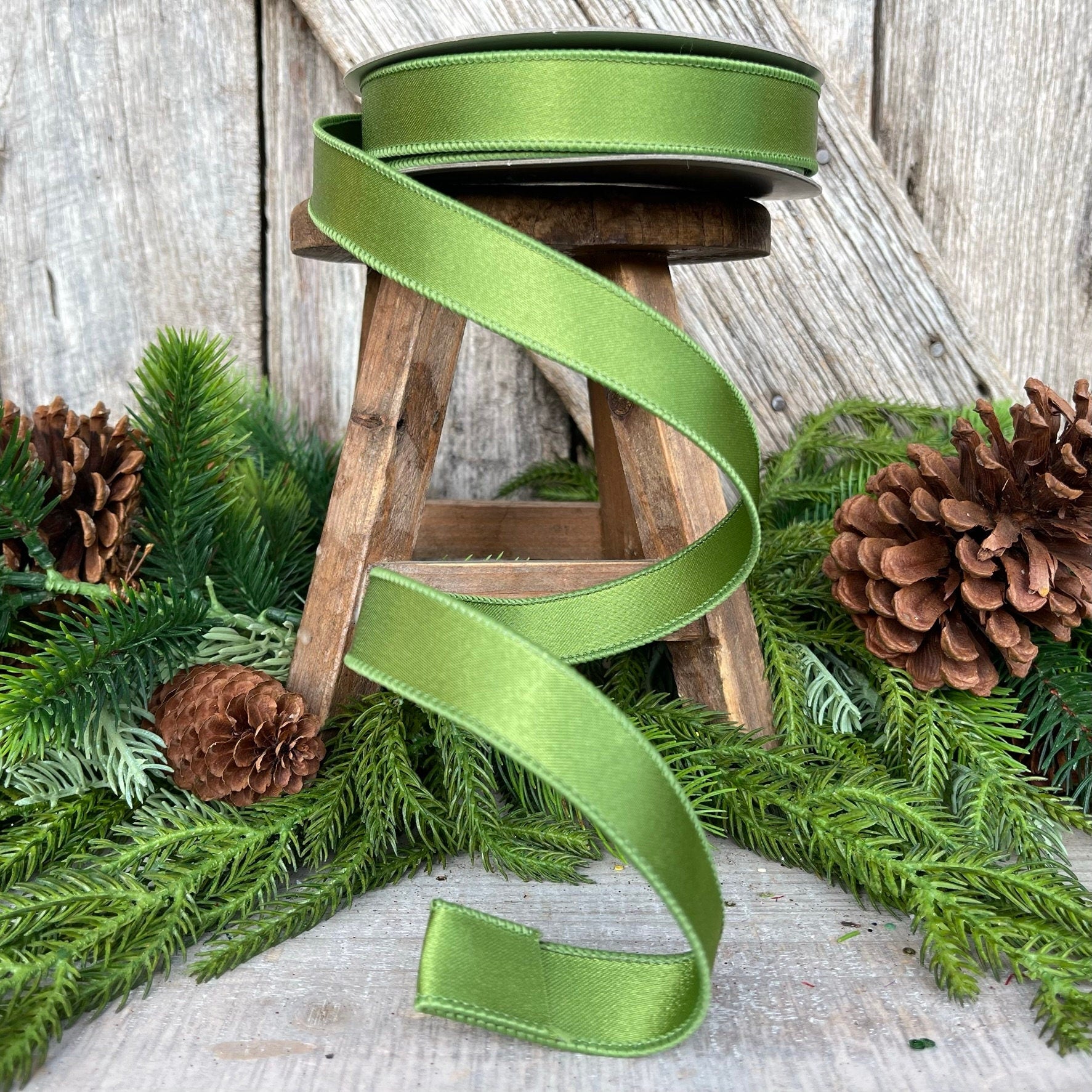 1" Forest Green Satin Ribbon, Farrisilk Ribbon, Wired Ribbon