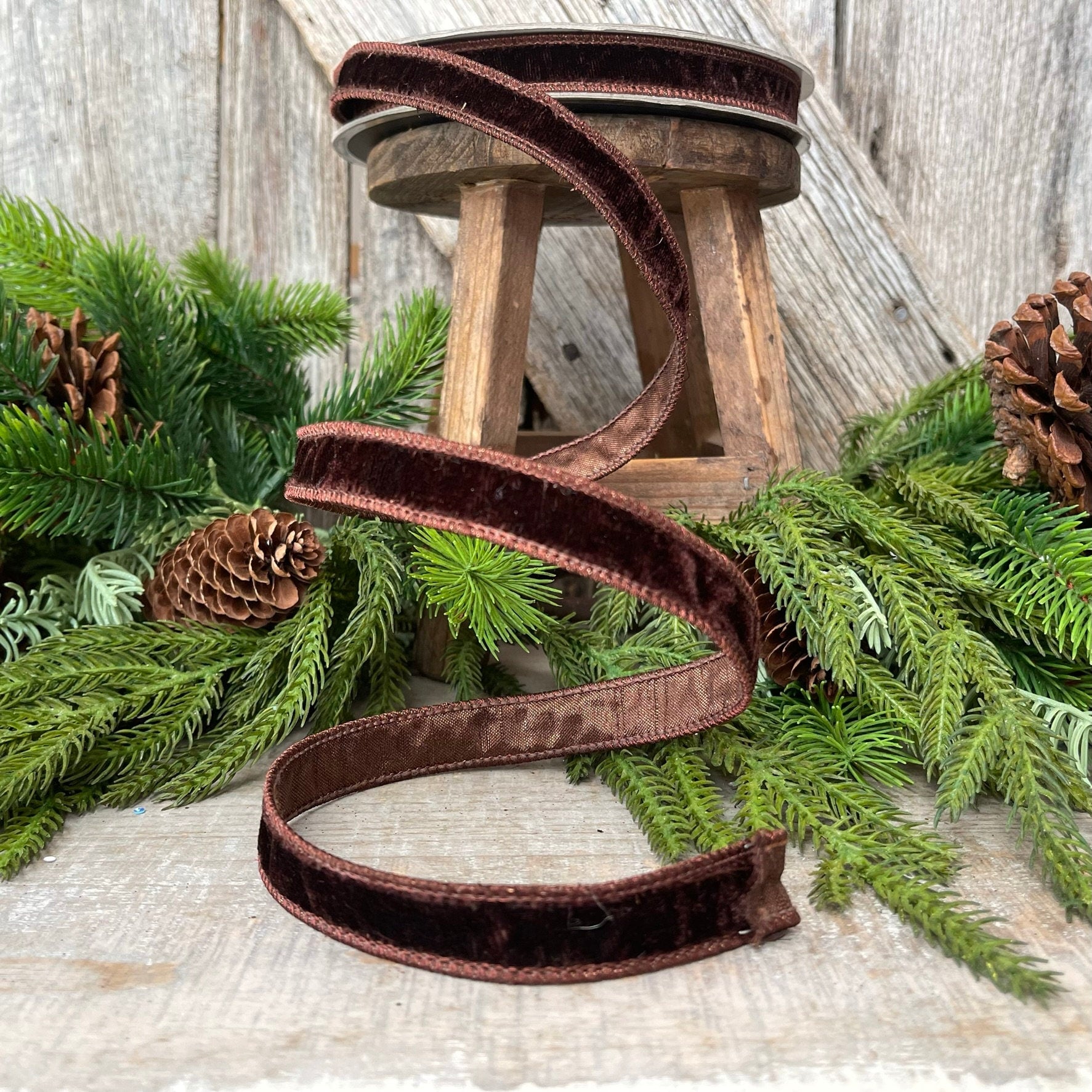 Chocolate Brown Velvet Ribbon, Farrisilk ribbon, .75" velvet ribbon