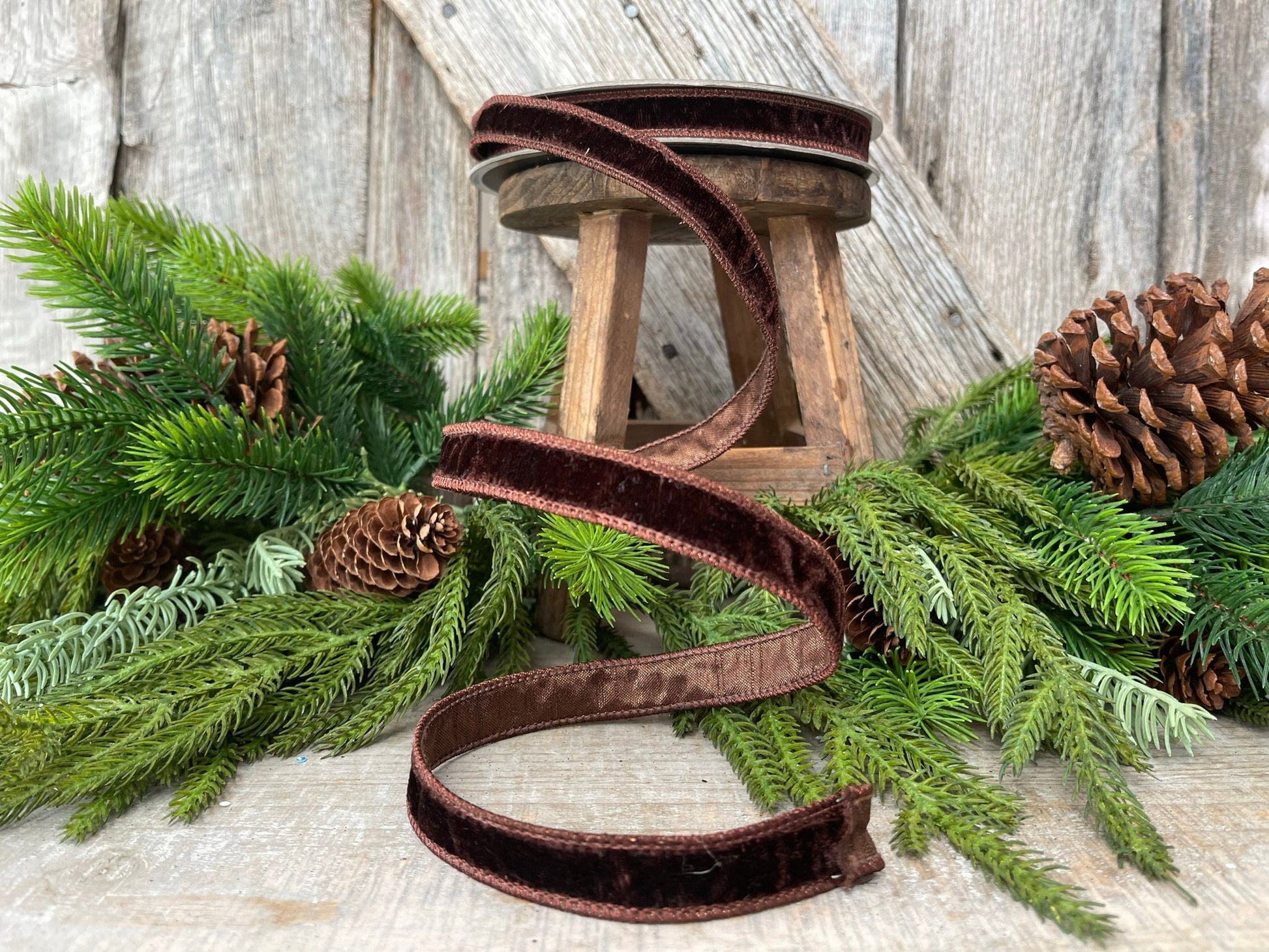 Chocolate Brown Velvet Ribbon, Farrisilk ribbon, .75" velvet ribbon