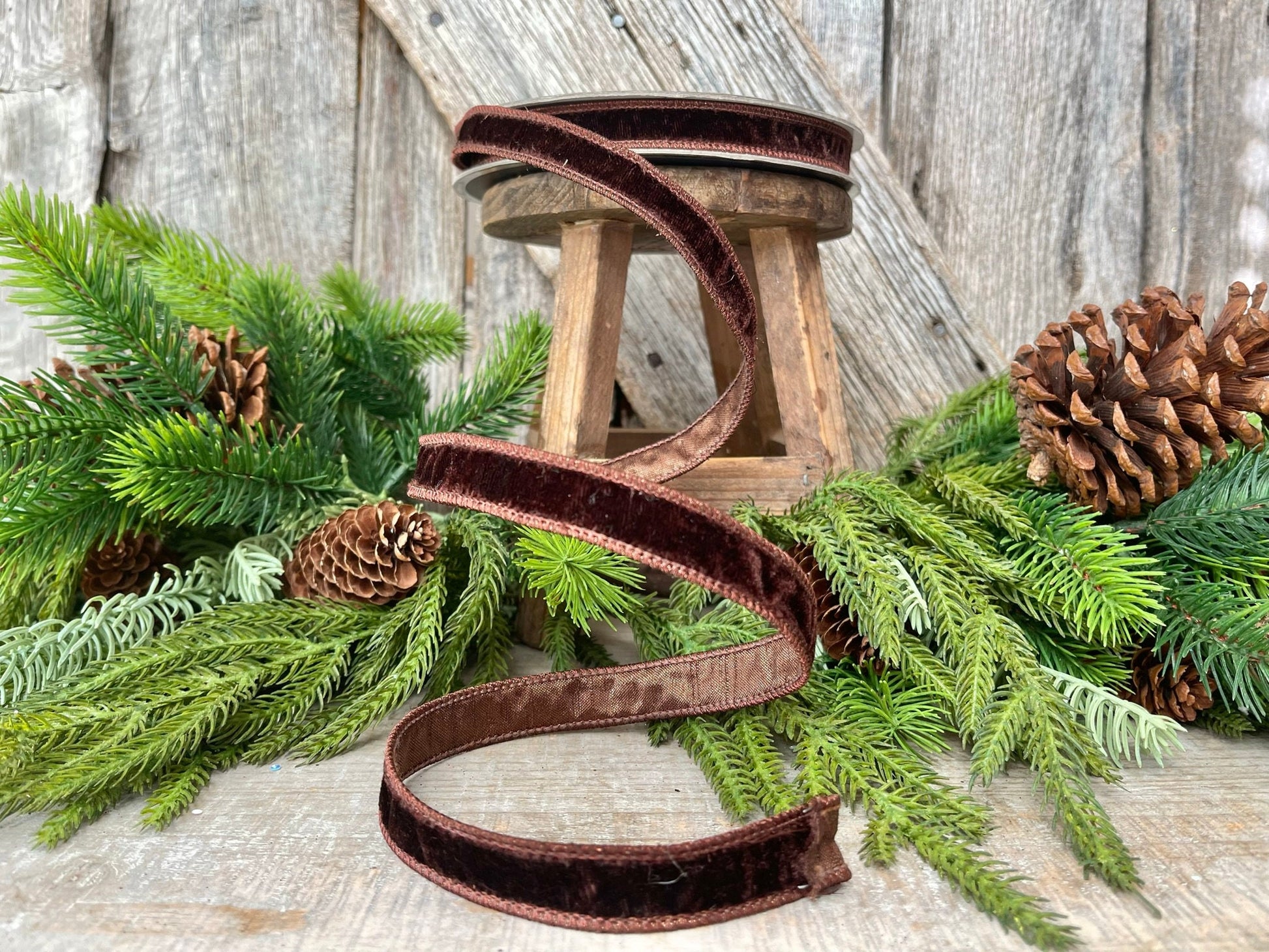 Chocolate Brown Velvet Ribbon, Farrisilk ribbon, .75" velvet ribbon