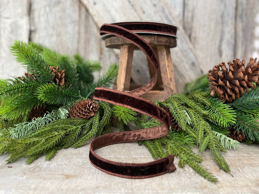 Chocolate Brown Velvet Ribbon, Farrisilk ribbon, .75" velvet ribbon