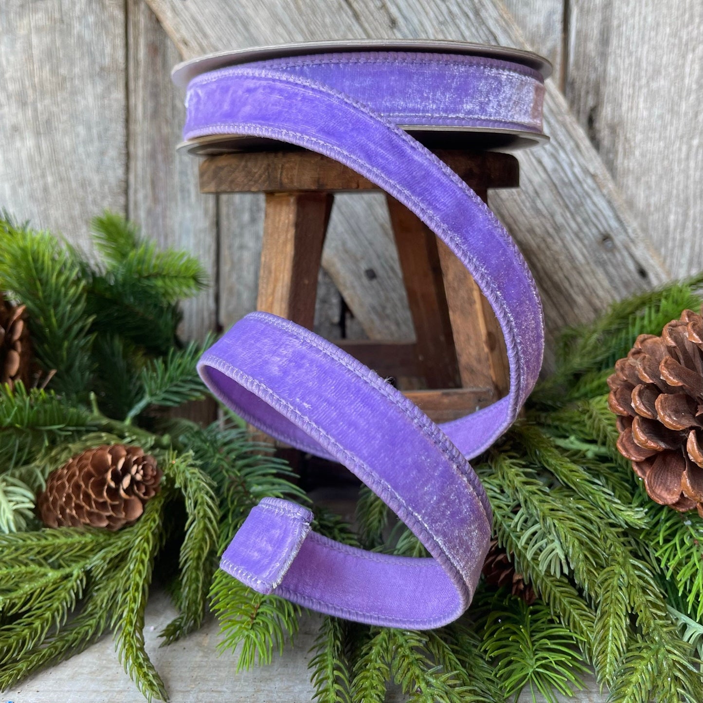 1" Lilac Purple Velvet Ribbon, Farrisilk Wired Velvet Ribbon