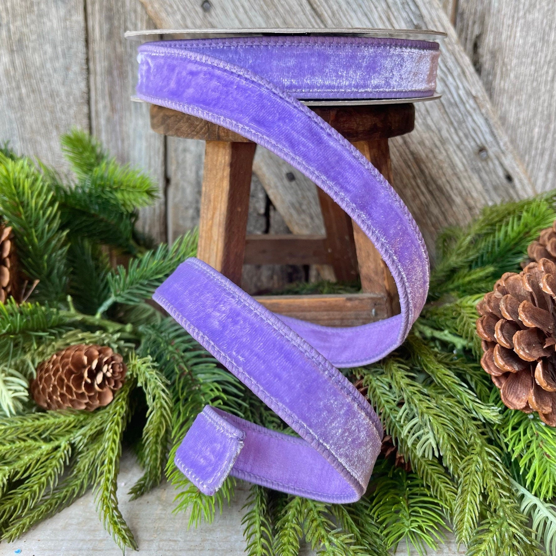 1" Lilac Purple Velvet Ribbon, Farrisilk Wired Velvet Ribbon