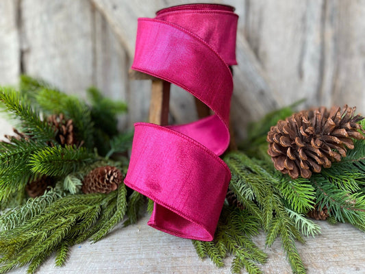 2.5" Hot Pink Luster Ribbon, Farrisilk ribbon, Wired Ribbon