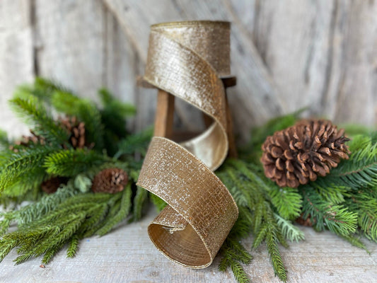 2.5" Platinum Graphic Glitter Ribbon, Farrisilk, Gold Ribbon